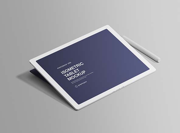 平板电脑屏幕界面演示样机模板素材 Isometric Tablet Mockup