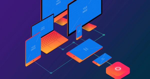 响应式网站设计效果图等距设备演示样机模板素材01 Isometric Responsive Devices Mockup 01