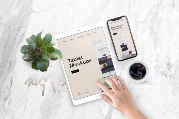 平板电脑/智能手机响应式页面设计效果图样机 Tablet Mock-Up