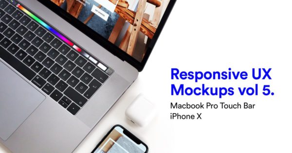 响应式页面设计MacBook Pro和iPhone X样机模板素材v5 Responsive Mockup Macbook Pro & iPhone X Vol 05