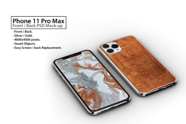 iPhone 11手机正方面视图样机模板素材 Tabled Phone 11 Front & Back PSD Mock-up