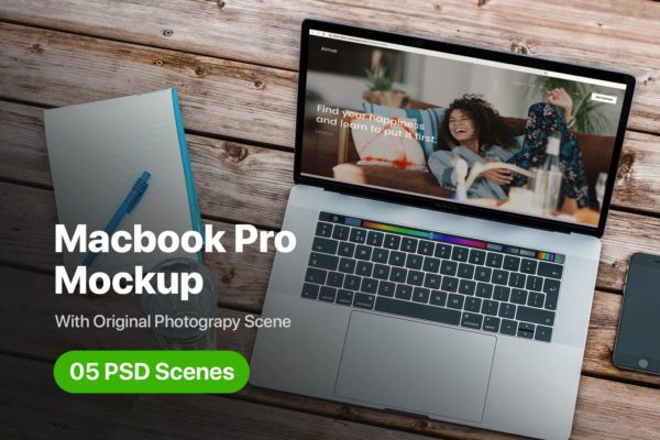 办公桌场景MacBook Pro屏幕预览样机模板素材v1 Macbook Pro Mockup Set Vol 01