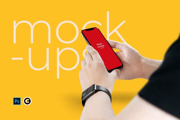 手持iPhone 11手机APP&网站界面设计预览样机 Holding iPhone 11 Mockup