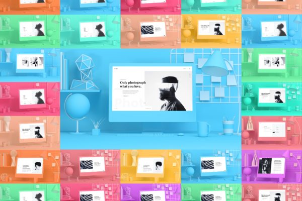 10种配色iMac一体机电脑样机模板素材 Colorful iMac Mockup