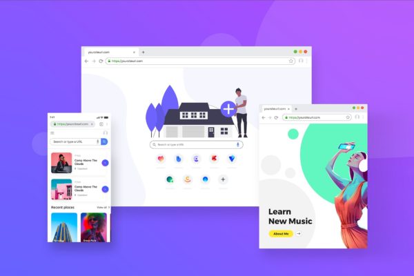 浏览器界面网页设计效果预览样机模板素材 Browser Window Frame Mockups