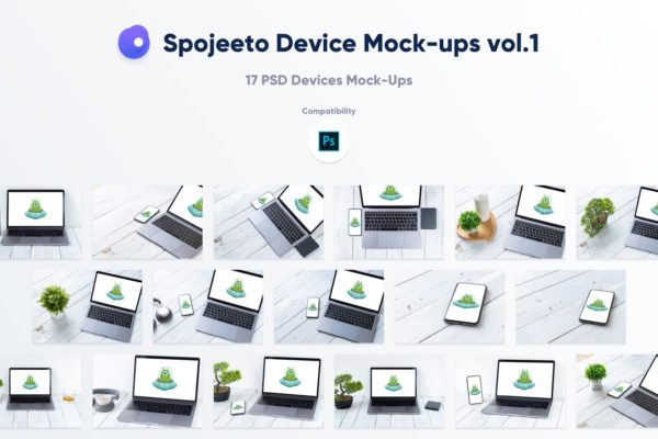 旧木桌上的Macbook&iPhone样机模板素材v1 Spojeeto Device Mock-ups vol.1