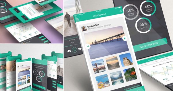 iPhone手机应用UI设计效果图预览样机模板素材 Multi-Screen Mockups For iPhone