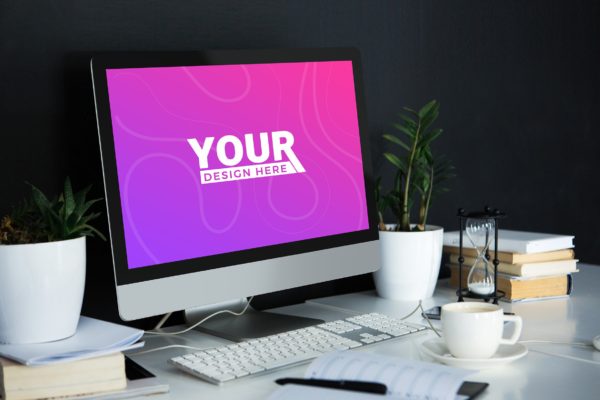 桌面办公场景一体机电脑样机模板素材 Desktop Mockup