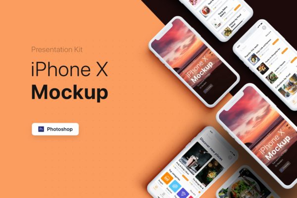 APP界面设计截图预览iPhone X手机样机模板素材v3 Presentation Kit – iPhone showcase Mockup