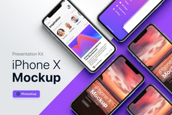APP界面设计截图预览iPhone X手机样机模板素材v2 Presentation Kit – iPhone showcase Mockup