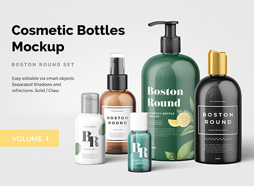 时尚的化妆品样机模型Cosmetic Bottles Mockup