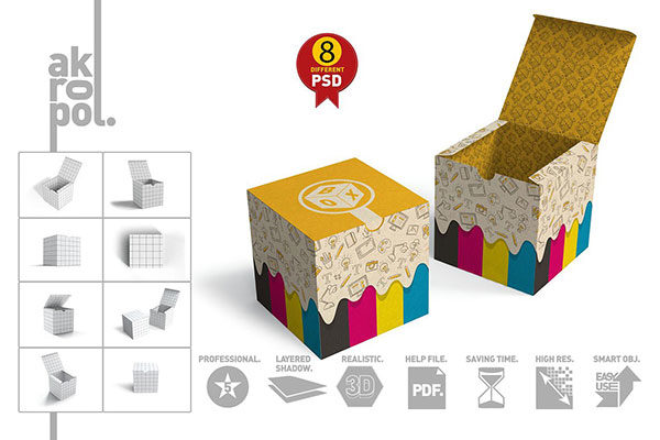 多角度盒子展示样机 Package Box-02 Mockups[psd]