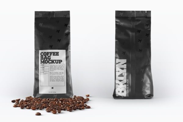 咖啡豆袋装外观设计样机素材 Coffee Bag Packaging Mockup