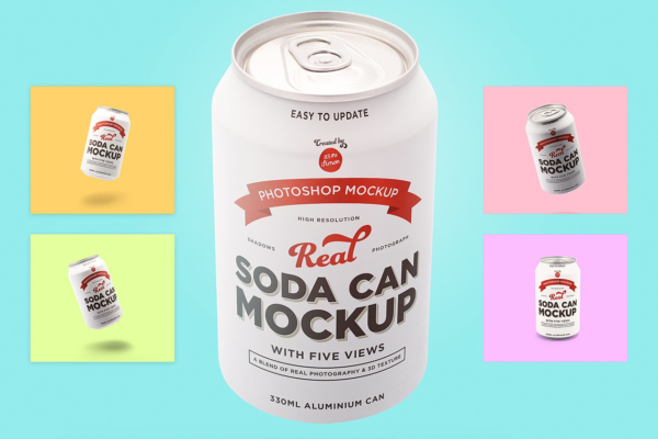 苏打水饮料易拉罐外观设计样机素材 Real soda can mockup for photoshop