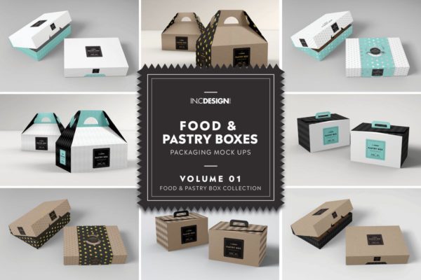 快餐盒糕点外带包装样机v1 Food Pastry Boxes Vol.1: Packaging Mockups