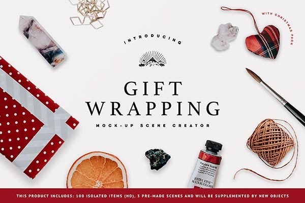 高品质的礼品包装模型场景生成器 Gift Wrapping Mock-Up Scene Creator [psd]