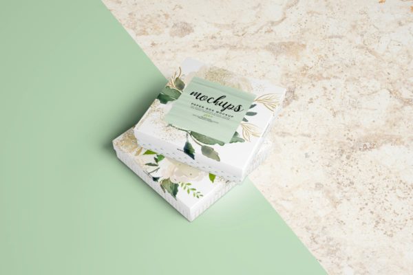 高端方形纸制首饰盒样机 Square Paper Jewelry Box Mockup