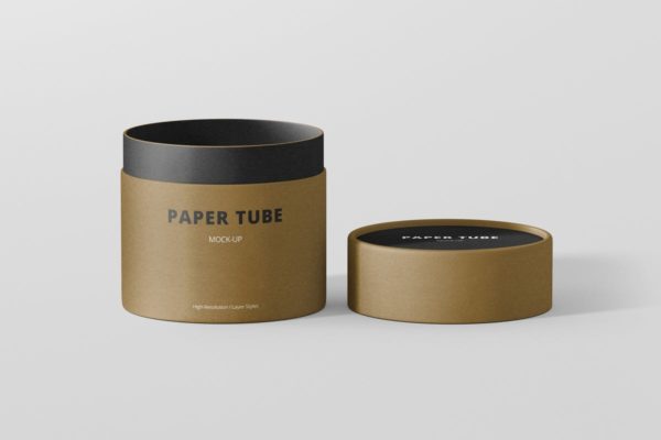 茶叶/咖啡小纸筒包装设计样机素材模板 Paper Tube Packaging Mock-Up – Small