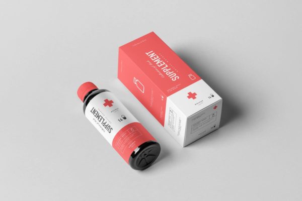 药物保健品瓶子&盒子样机模板v1 Supplement Bottle & Box Mock-up 1