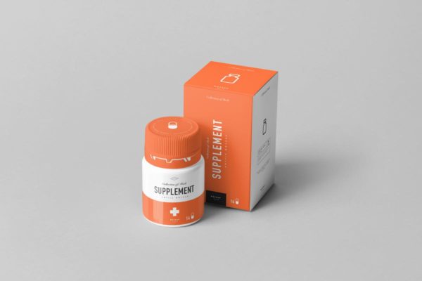 药物保健品罐子&盒子样机模板10 Supplement Jar & Box Mock-Up 10