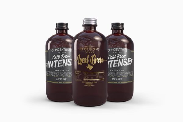 琥珀色冷酿咖啡玻璃瓶饮料瓶样机 Cold Brew Coffee Amber Glass Bottle Mockup