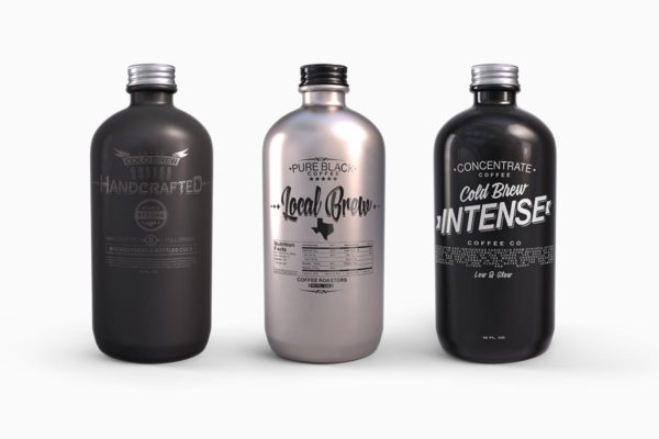 塑料金属啤酒圆瓶酒瓶外观设计样机素材模板 Plastic Metal Boston Round Bottles Mockup