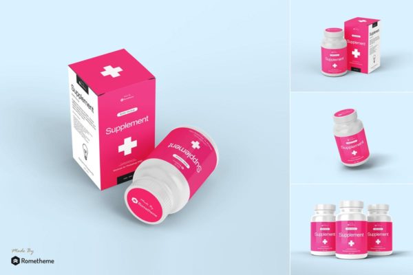 营养补充瓶药品包装设计样机素材模板V1 Supplement Bottle Mockup vol.1