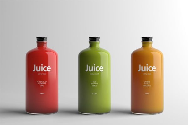 果汁玻璃瓶外观设计样机素材模板 Juice Bottle Packaging Mock-Up