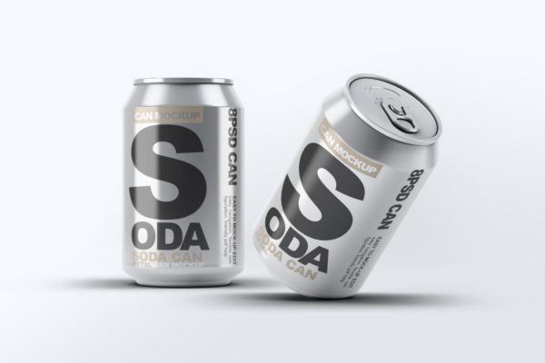 苏打水品牌易拉罐包装外观设计样机素材 Soda Can Mock-Up