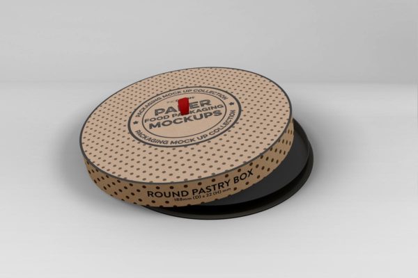 圆纸盒蛋糕盒外观包装设计样机素材 Paper Round CakeBox Packaging Mockup