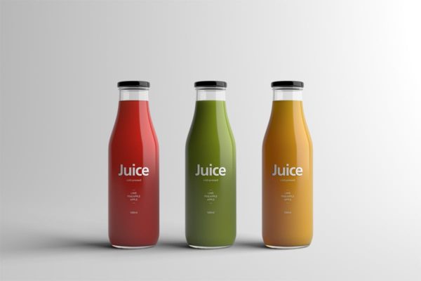 果汁玻璃瓶外观设计样机素材模板 Juice Bottle Packaging Mock-Up