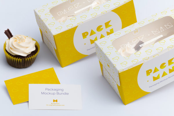 两只装纸杯蛋糕糕点包装盒设计样机素材04 Two Cupcake Box Mockup 04