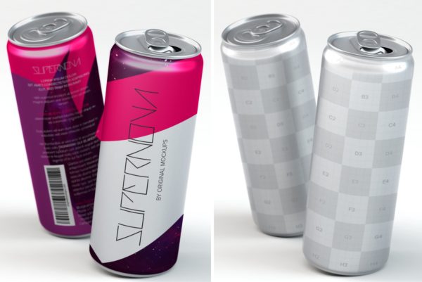 3D立体效果饮料＆啤酒易拉罐外观设计图样机02 3D Slim Can PSD Mockup 02