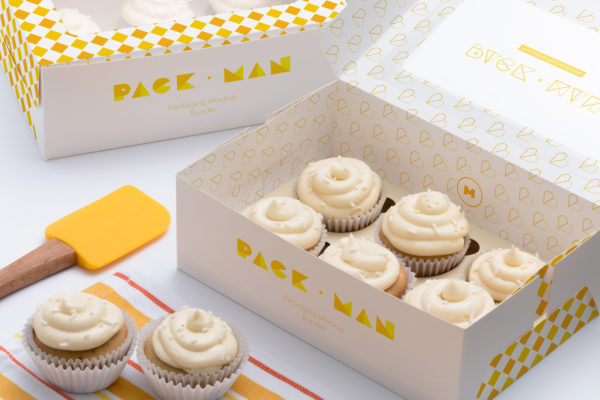 六只装规格纸杯蛋糕包装盒外观设计样机素材01 Six Cupcake Box Mockup 01