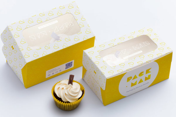 两只装纸杯蛋糕烘焙包装纸盒外观设计样机素材02 Two Cupcake Box Mockup 02
