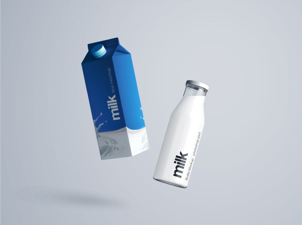 牛奶盒&牛奶瓶外观设计PSD样机模板 Milk Bottle Mockup – PSD