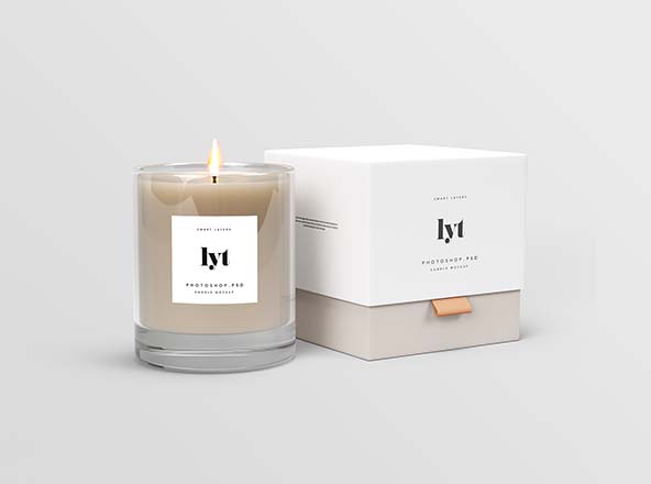 蜡烛杯＆蜡烛包装盒设计样机素材模板 Candle Package Mockup