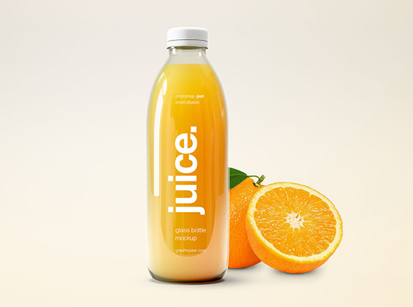 小号果汁玻璃瓶外观设计样机素材PSD模板 Small Glass Bottle Juice Mockup (PSD)