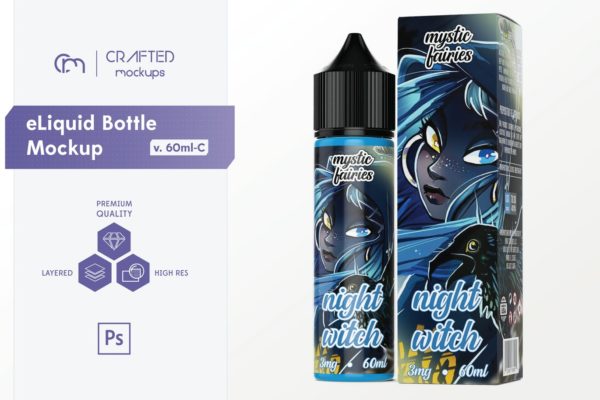 60ml容量装电子烟烟油瓶外观设计效果图样机 eLiquid Bottle Mockup v. 60ml-C