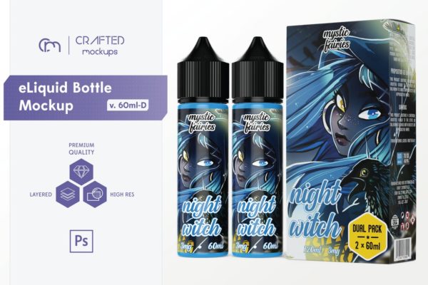 60ml容量电子烟烟油瓶设计样机素材模板 eLiquid Bottle Mockup v. 60ml-D