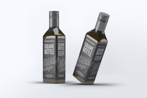 方形玻璃瓶设计样机素材模板 Square Glass Bottle Mock-Up
