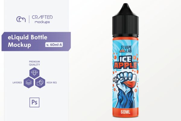 60ml装电子烟烟油瓶外观设计样机素材模板 eLiquid Bottle Mockup v. 60ml-A