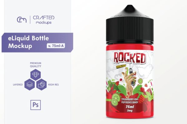 75ml容量装电子烟烟油瓶外观设计样机素材模板 eLiquid Bottle Mockup v. 75ml-A
