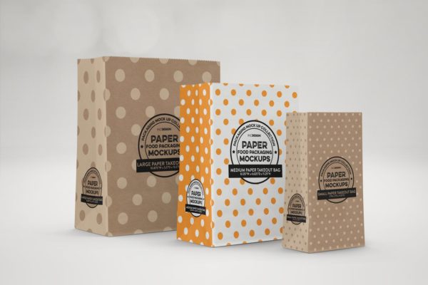 外带食物纸袋包装设计样机素材模板 Takeout Paper Bags Packaging Mockup