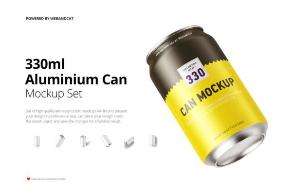 330ML容量易拉罐头外观设计样机素材模板 330ml Can Mock-up