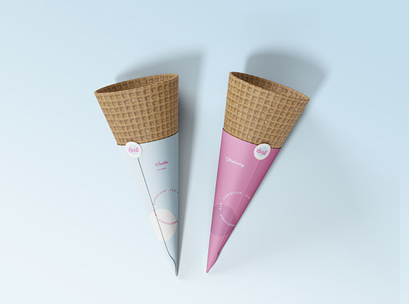 蛋卷冰淇淋包装纸设计样机素材模板 Ice Cream Cone Mockup