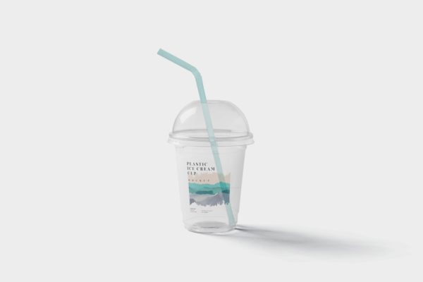 透明塑料冰淇淋杯外观设计样机素材模板 Transparent Plastic Ice Cream Cup Mockups