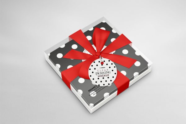 透明方形扁平礼品包装盒设计样机素材模板 Clear Square Flat Box Packaging Mockup