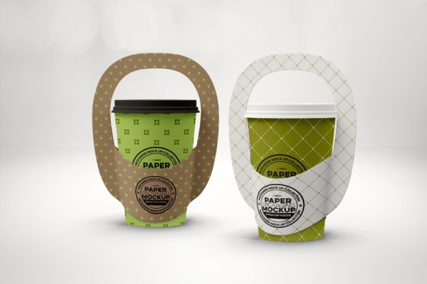 纸杯&纸杯外带包装设计样机素材模板 Single Cup Paper Carrier Packaging Mockup