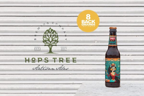 车库场景啤酒瓶外观设计预览样机 Garage Beer Mockup